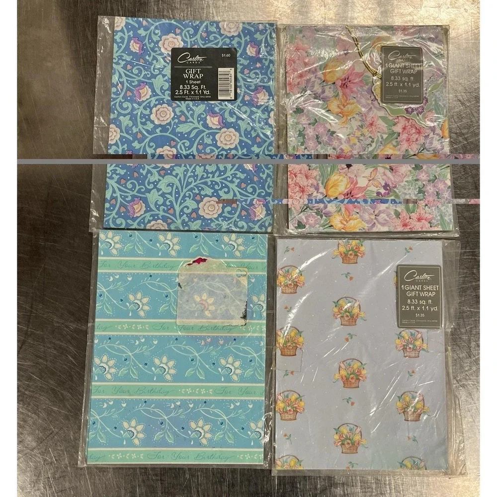 Vintage Carlton All Occasion Floral Flat Gift Wrap 4 Sheets
